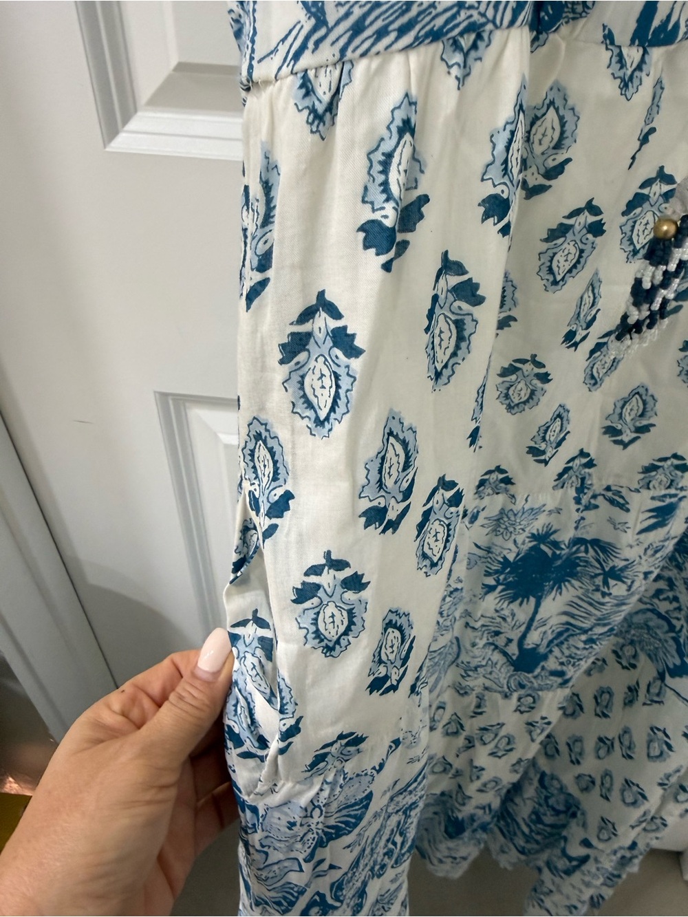 Calypso St. Barth Blue and Cream Floral Tiered Maxi Dress - Picture 4 of 7